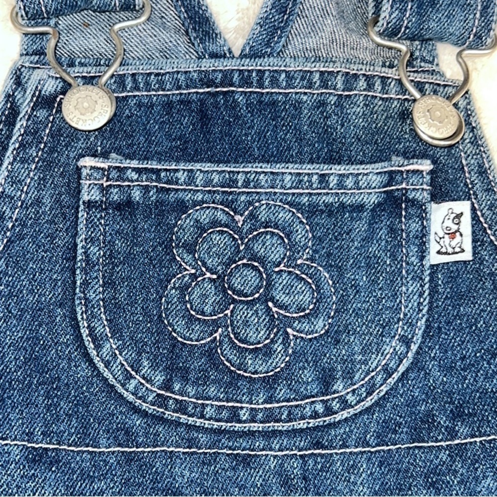 Sprockets Girl’s Toddler Classic Blue Denim Pink Flower Pocket Overalls -Size 3T - Picture 9 of 14